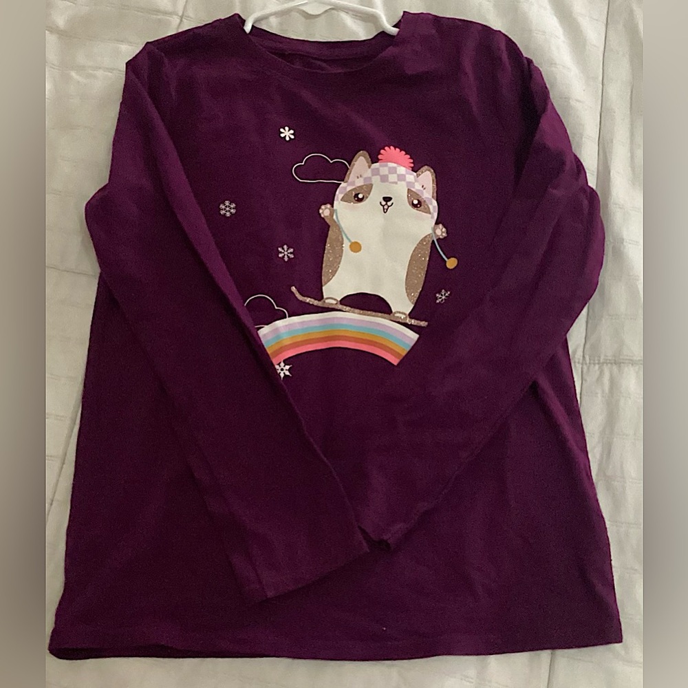 Cat & Jack Girls Long Sleeve Purple Top with Rainbow Cat Graphic